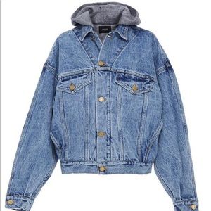 Selvedge denim terry hooded trucker